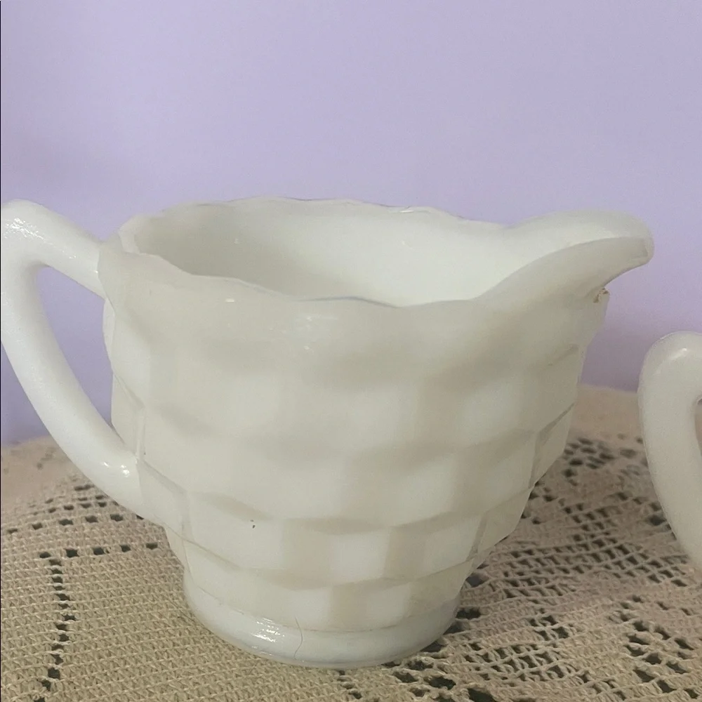 White Milk Glass Creamer and Sugar Set - Classic Home Dining